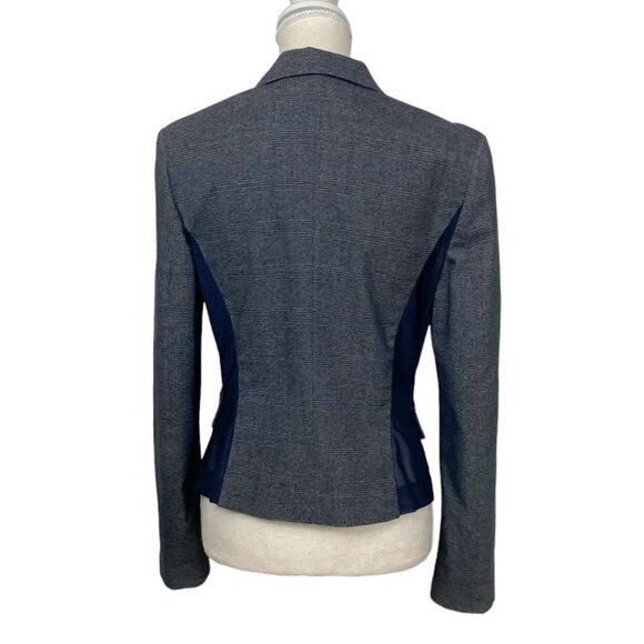 SANDRO FERRONE GREY PLAID BLACK SHEER MESH COMBO PEAK LAPEL BLAZER - S - Picture 3 of 10
